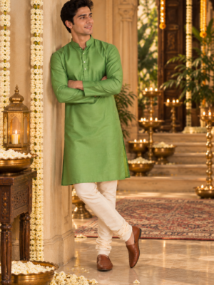 Green Cotton Silk Kurta
