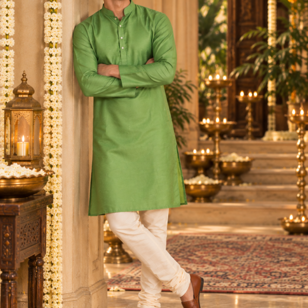 Green Cotton Silk Kurta