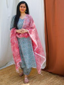 Pink Floral Kota Doria Dupatta Women