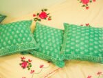Turquoise Blue Bagru Print Cotton Cushion Cover