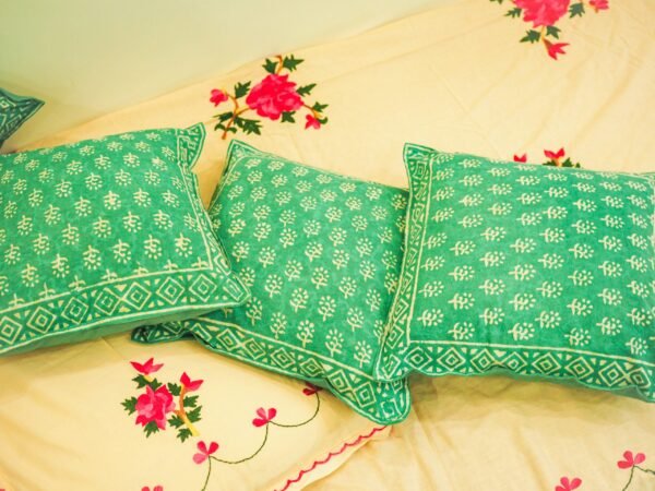 Turquoise Blue Bagru Print Cotton Cushion Cover