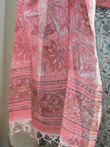 Pink Floral Kota Doria Dupatta Women