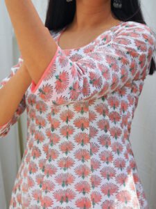 Dahlia Peach Kalidar Kurta Women