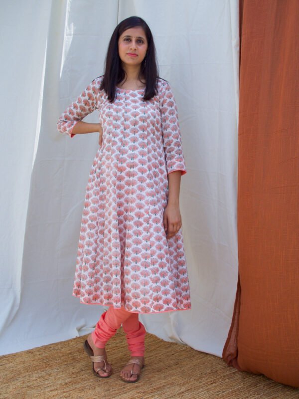 Dahlia Peach Kalidar Kurta Women
