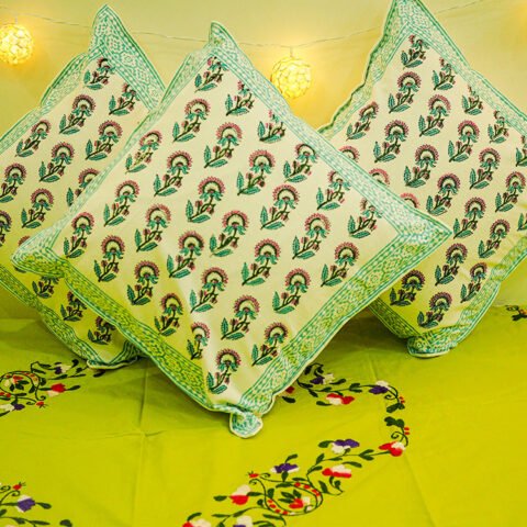 White Bagru Print Cushion Cover