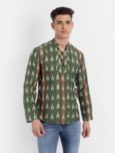 Green and Rust Ikkat Cotton Short Kurta