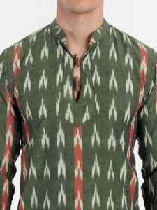 Green and Rust Ikkat Cotton Short Kurta