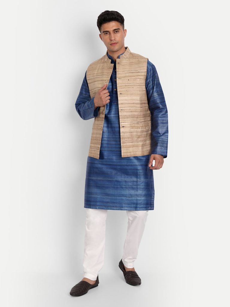 Golden Ghicha Bhagalpuri Silk Nehru Jacket — photograph 5