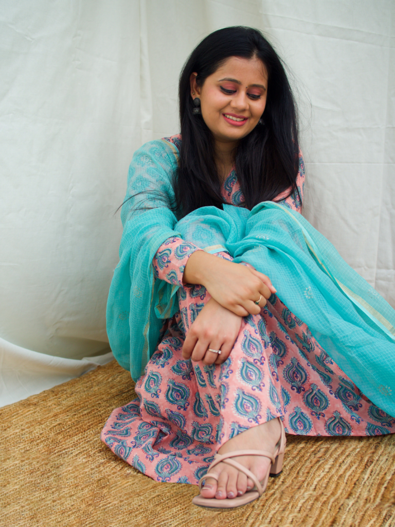 Blue Lotus Anarkali Cotton Suit Set Women — photograph 9