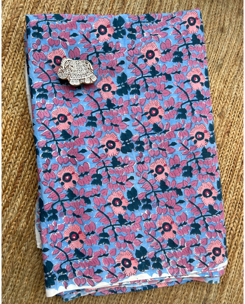Alternative view of Blue & Pink Block Print Cotton Fabric         (Rs.500/meter)