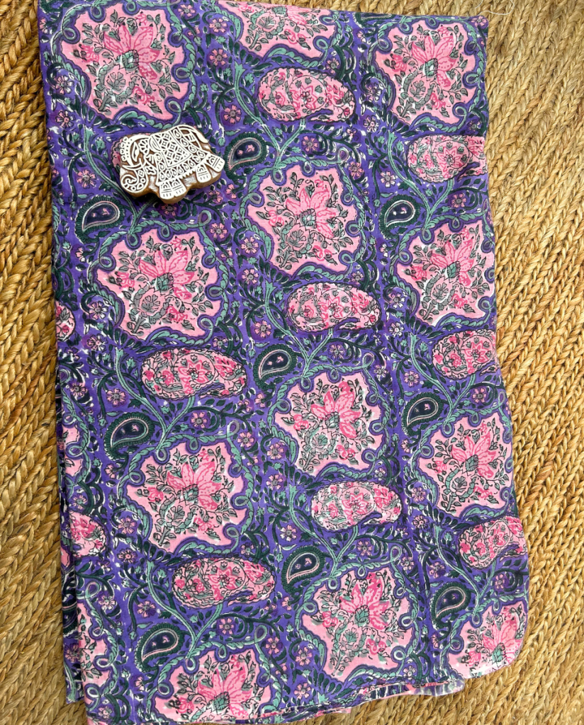 Alternative view of Pink & Purple Block Print Cotton Fabric         (Rs.450/meter)