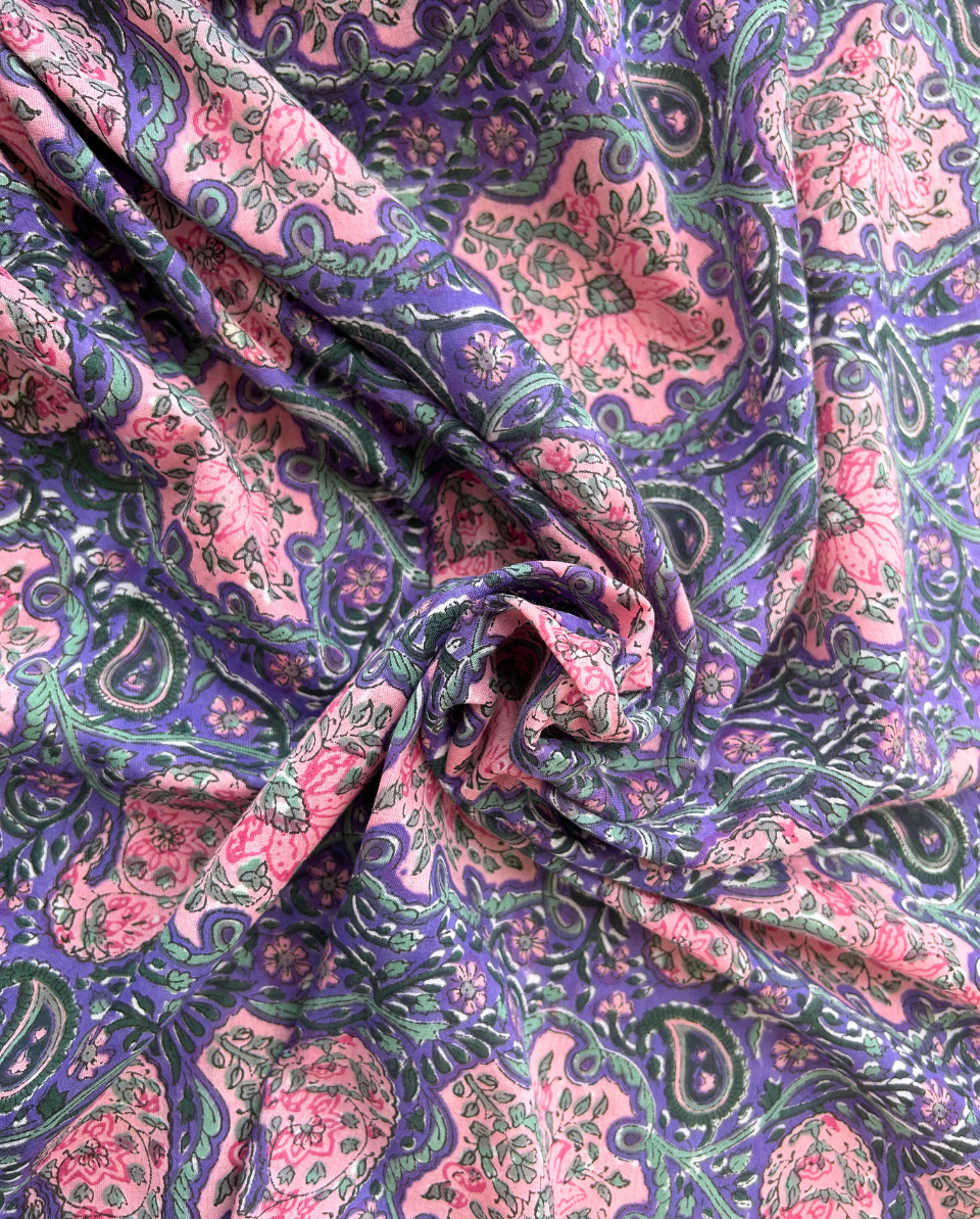 Pink & Purple Block Print Cotton Fabric         (Rs.450/meter)
