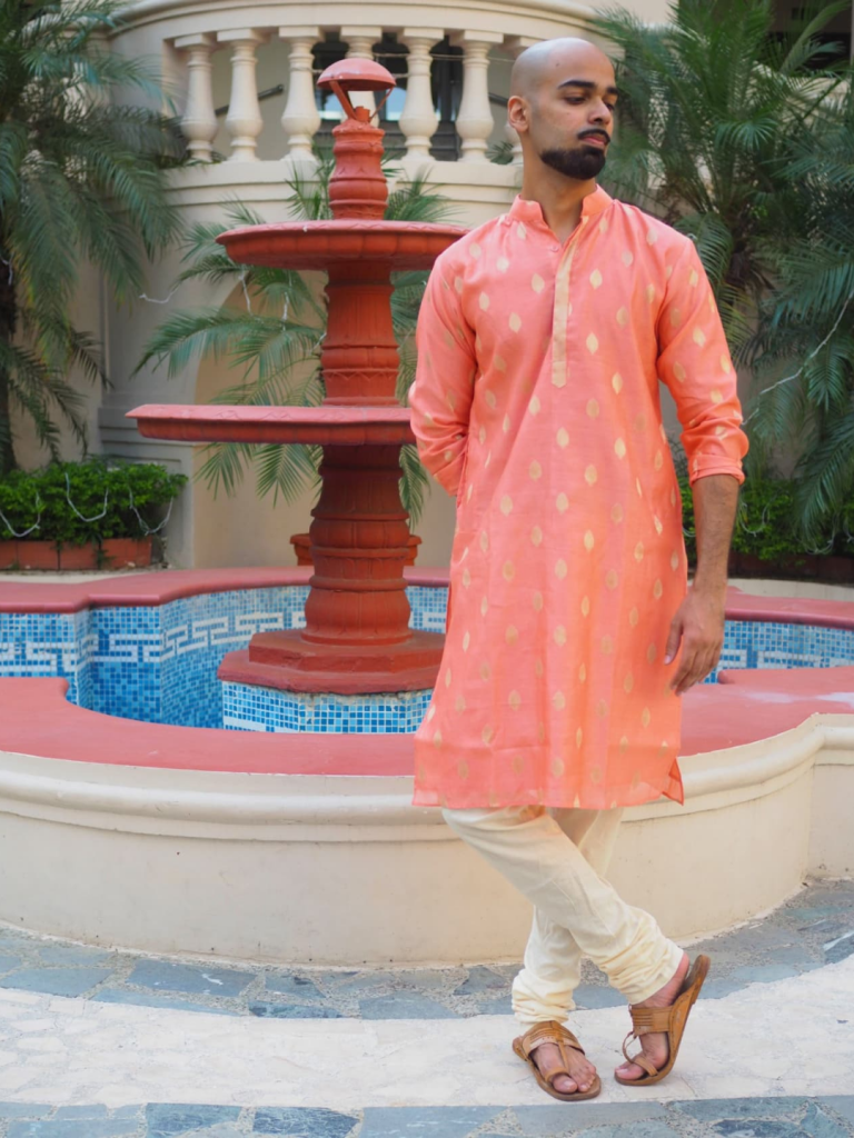 Peach Chanderi Silk Kurta