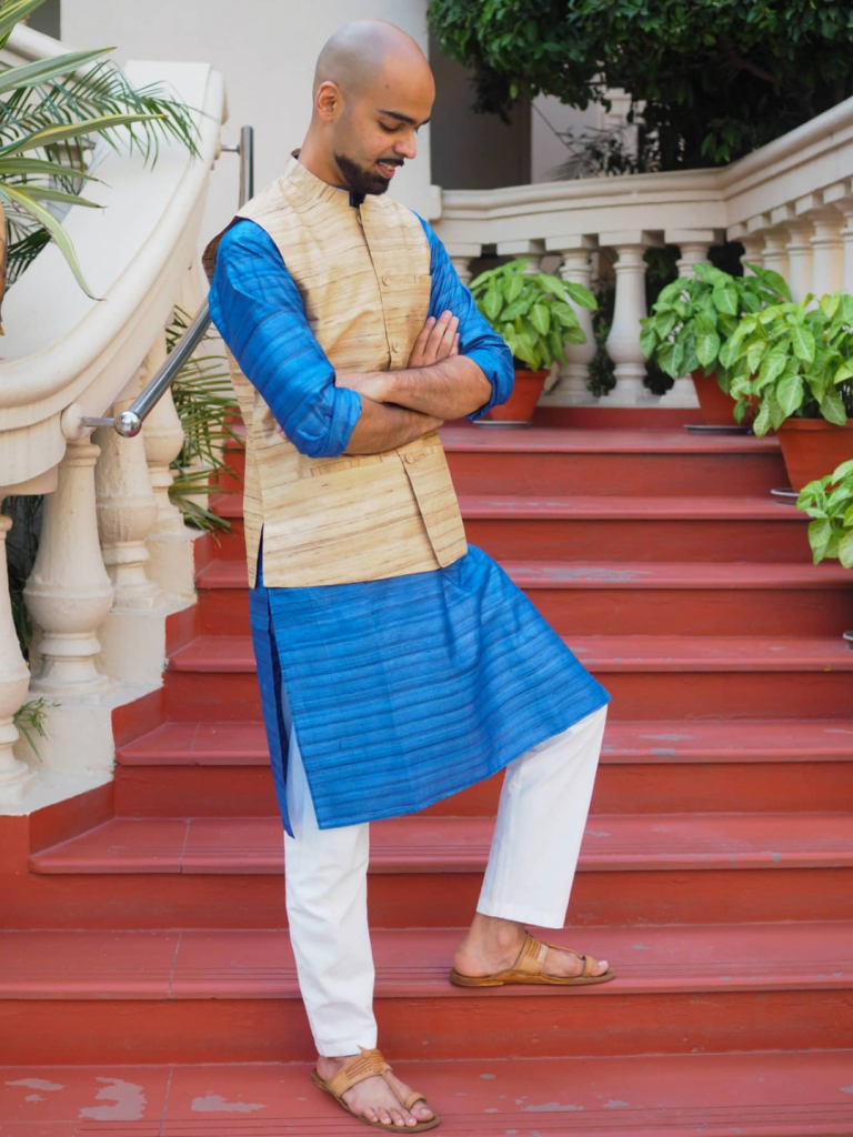 Golden Ghicha Bhagalpuri Silk Nehru Jacket