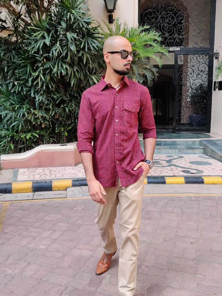 Wine Ikkat Shirt — photograph 4
