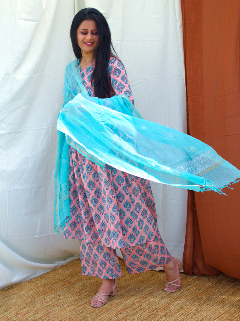 Turquoise Blue Kota Doria Dupatta Women