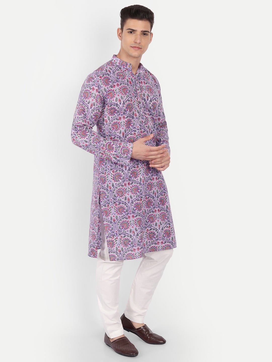 Purple Bel Cotton Long Kurta