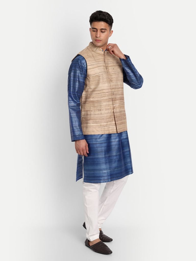 Alternative view of Golden Ghicha Bhagalpuri Silk Nehru Jacket