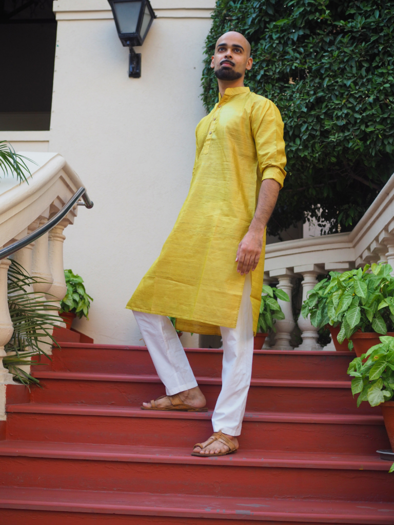 Yellow Green Bhagalpuri Tussar Silk Kurta
