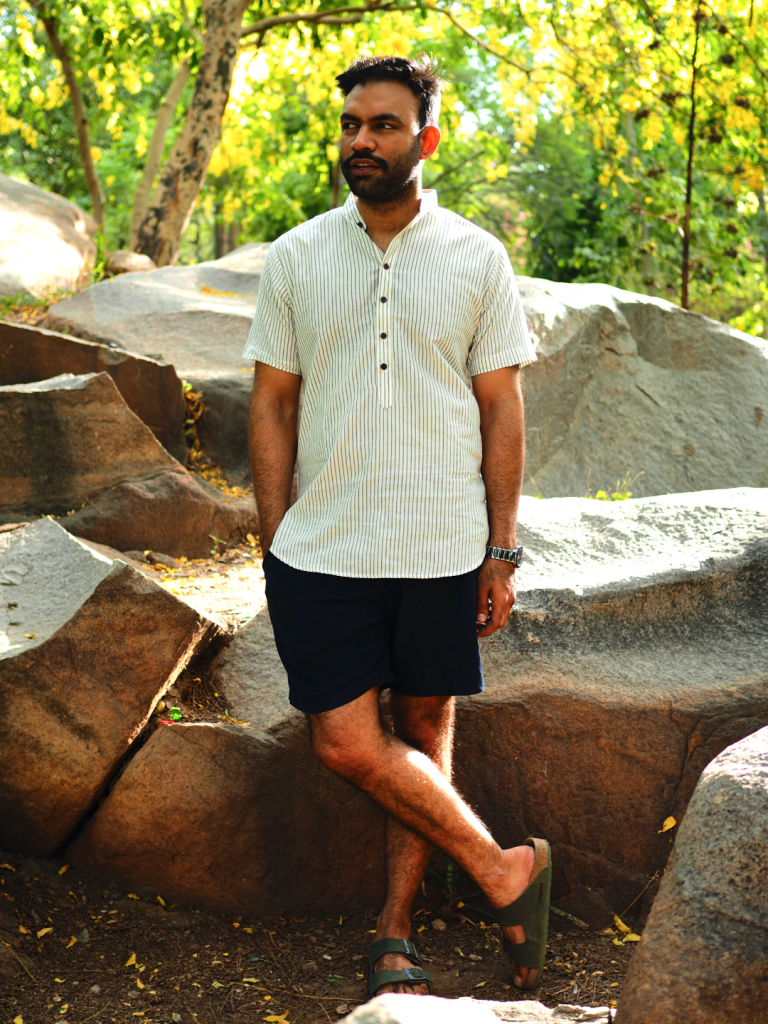 Ethereal Stripes Handloom Short Kurta — photograph 6