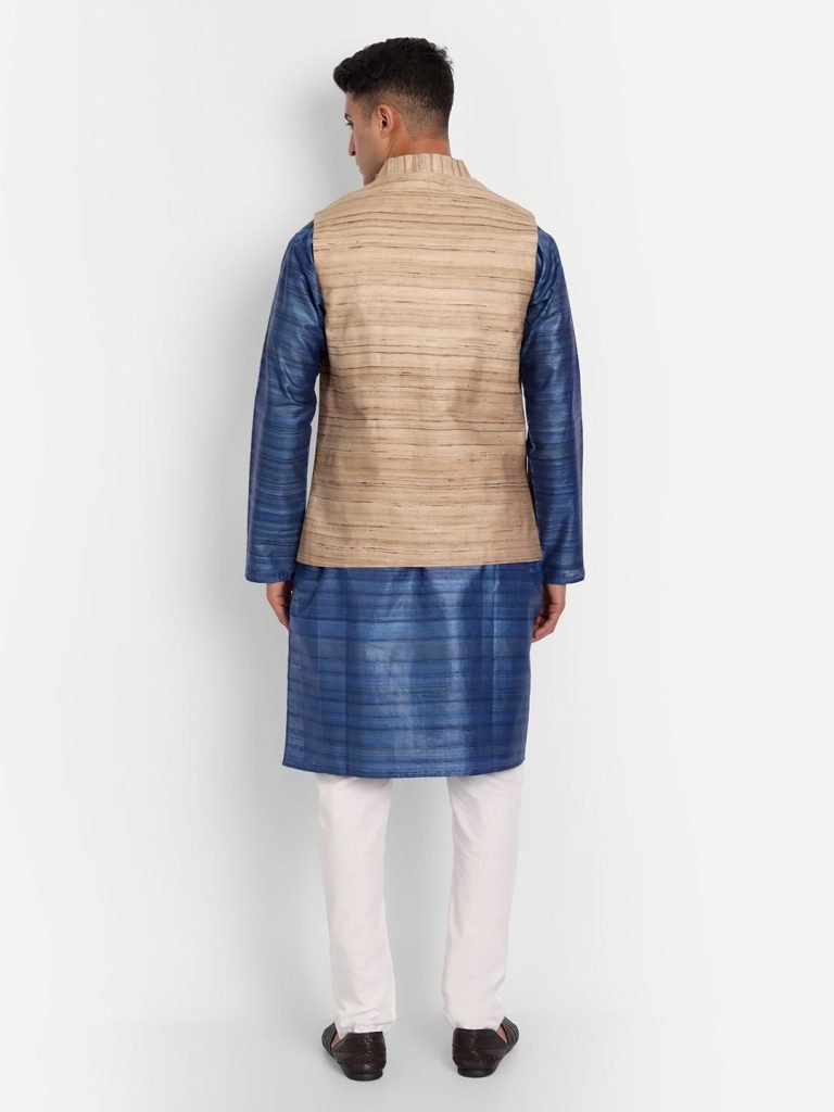 Golden Ghicha Bhagalpuri Silk Nehru Jacket — photograph 6