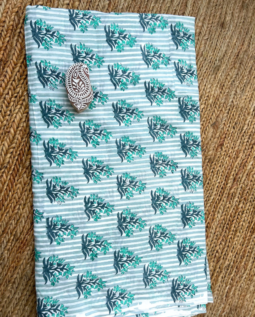 Alternative view of Grey Striped Block Print Cotton Fabric         (Rs.450/meter)