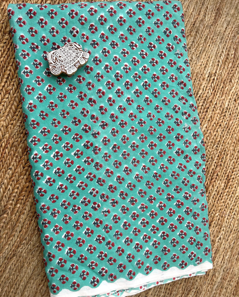 Alternative view of Green & Red Block Print Cotton Fabric         (Rs.450/meter)