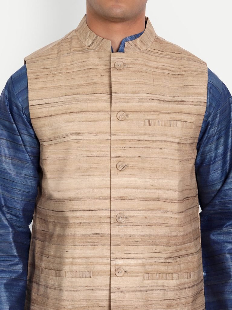 Golden Ghicha Bhagalpuri Silk Nehru Jacket — photograph 4