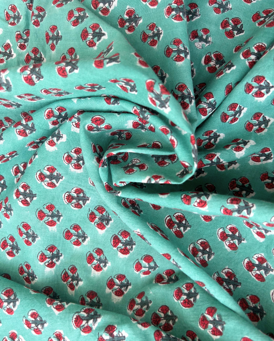 Green & Red Block Print Cotton Fabric         (Rs.450/meter)