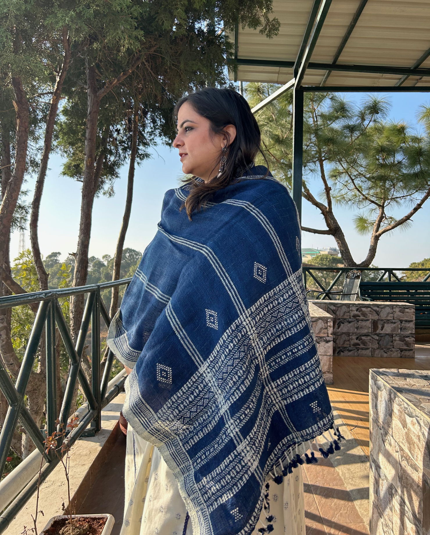 Indigo Bhujodi Handwoven Wool Stole