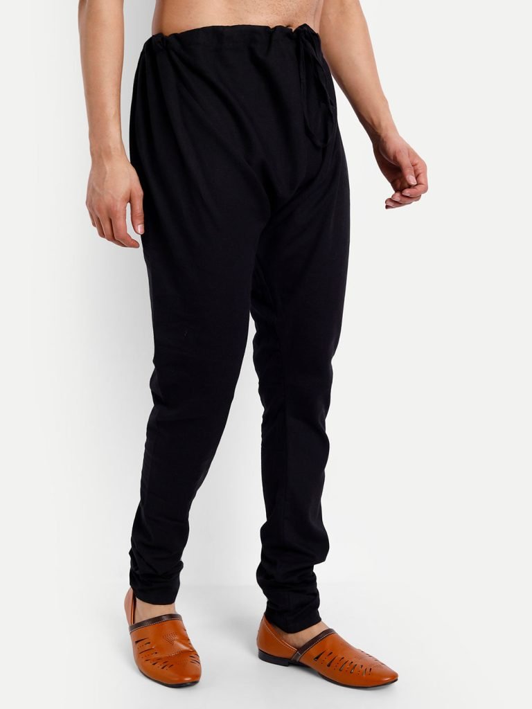 Black Khadi Cotton Churidar Pyjama — photograph 3
