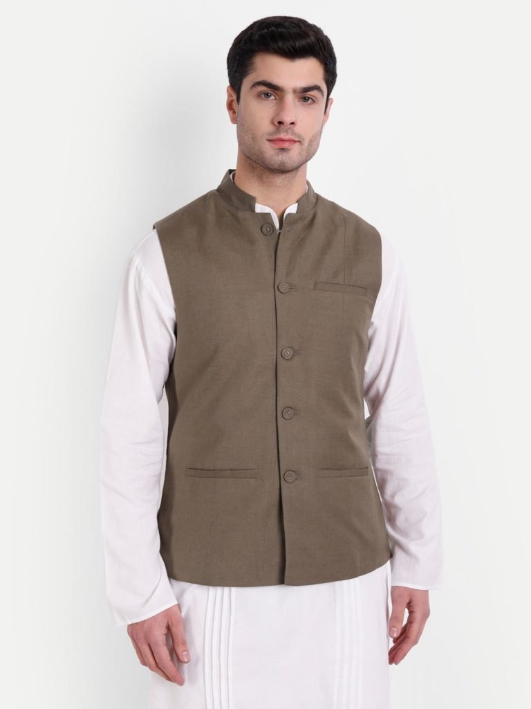 Alternative view of Brown Linen Nehru Jacket