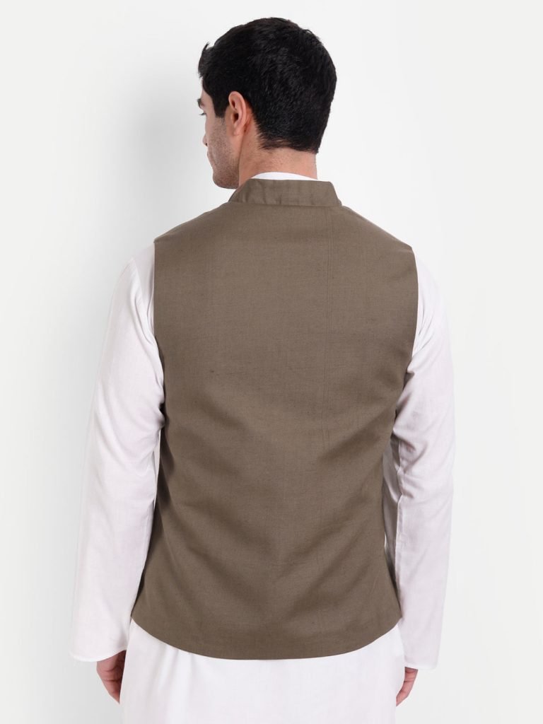 Brown Linen Nehru Jacket — photograph 5