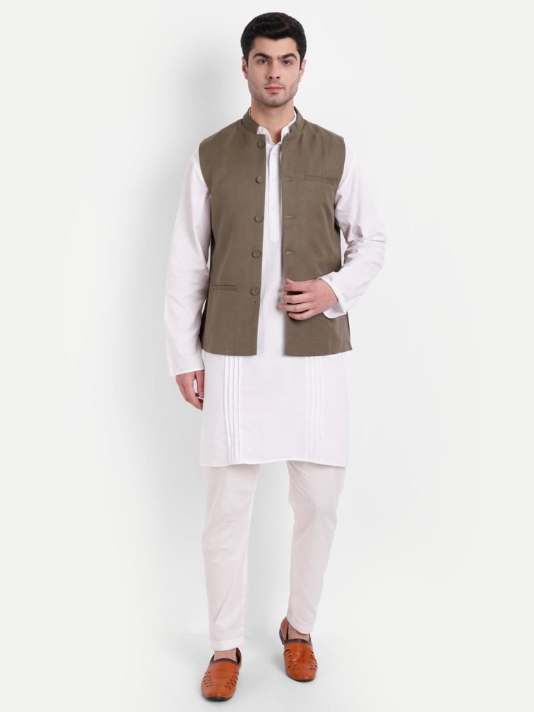 Brown Linen Nehru Jacket — photograph 6