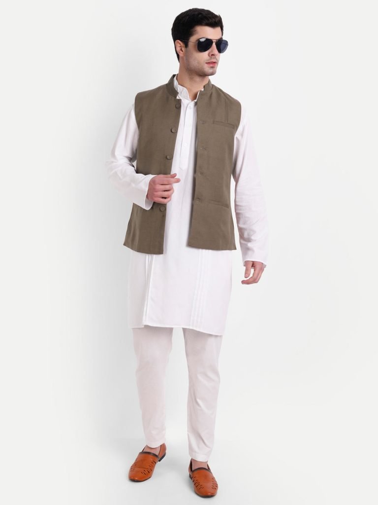 Brown Linen Nehru Jacket — photograph 7