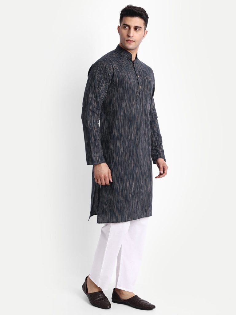Alternative view of Khaddar Navy Blue Long Kurta