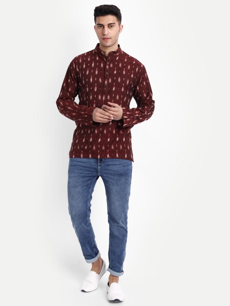 Alternative view of Nizami Maroon Ikkat Short Kurta