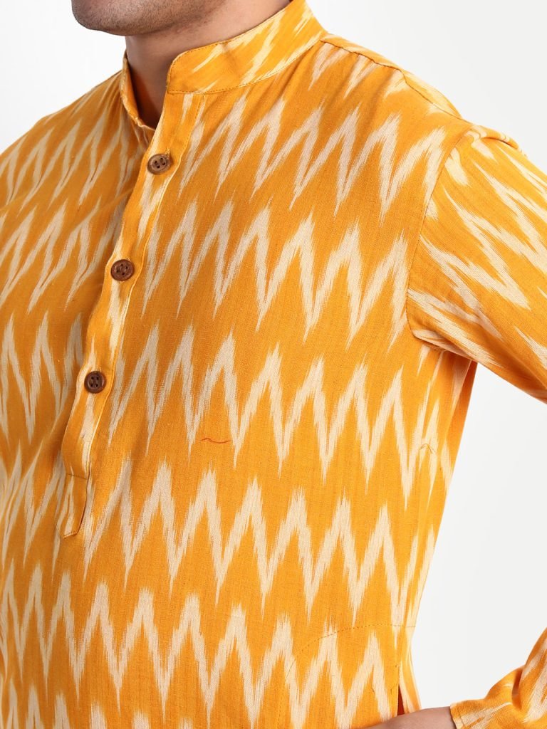 Alternative view of Yellow Ikkat Handwoven Cotton Kurta