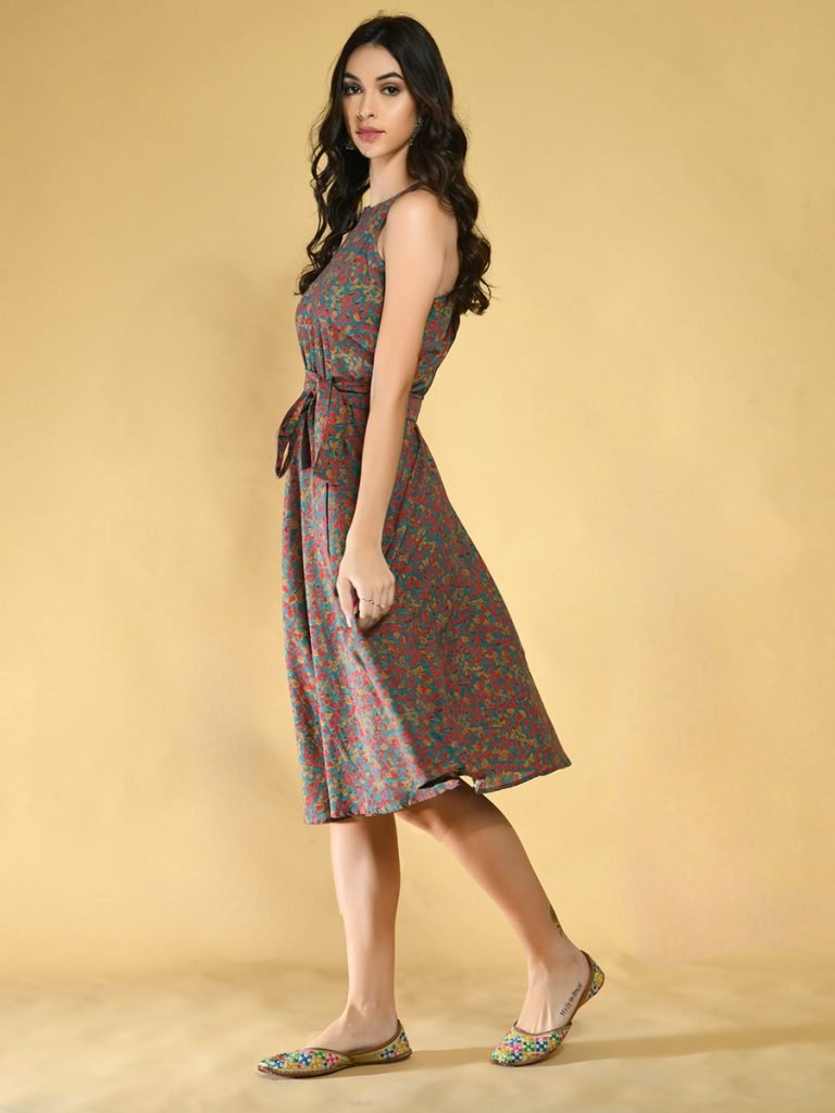 Green Cotton Halter Dress Women — photograph 3