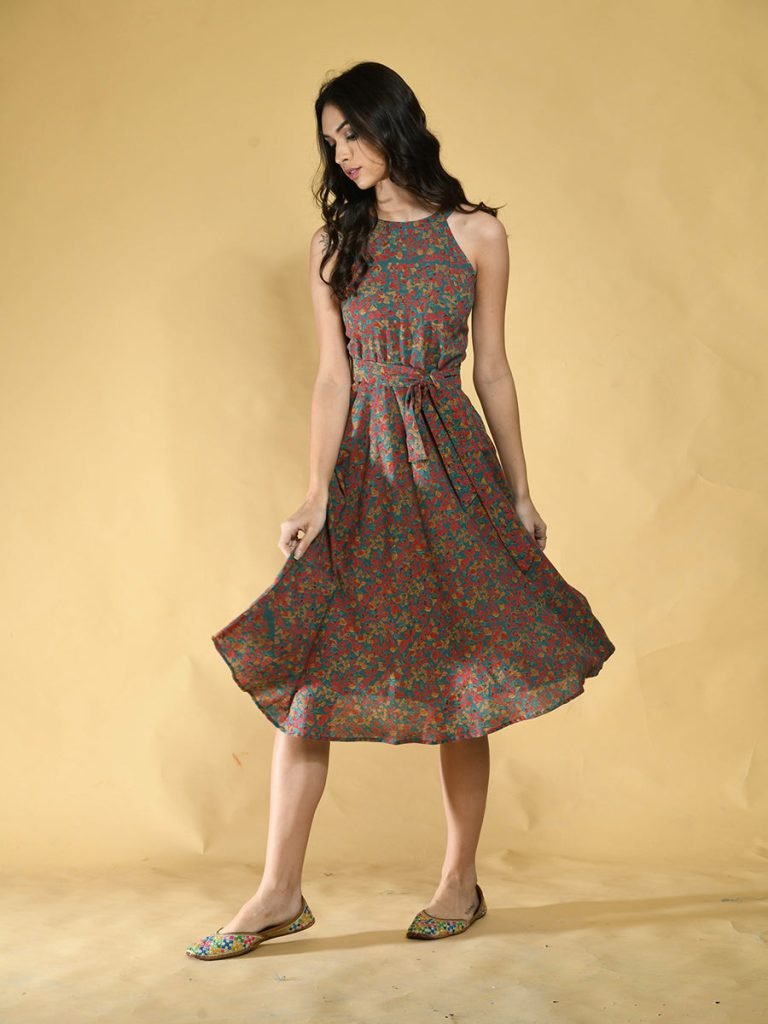 Green Cotton Halter Dress Women — photograph 4