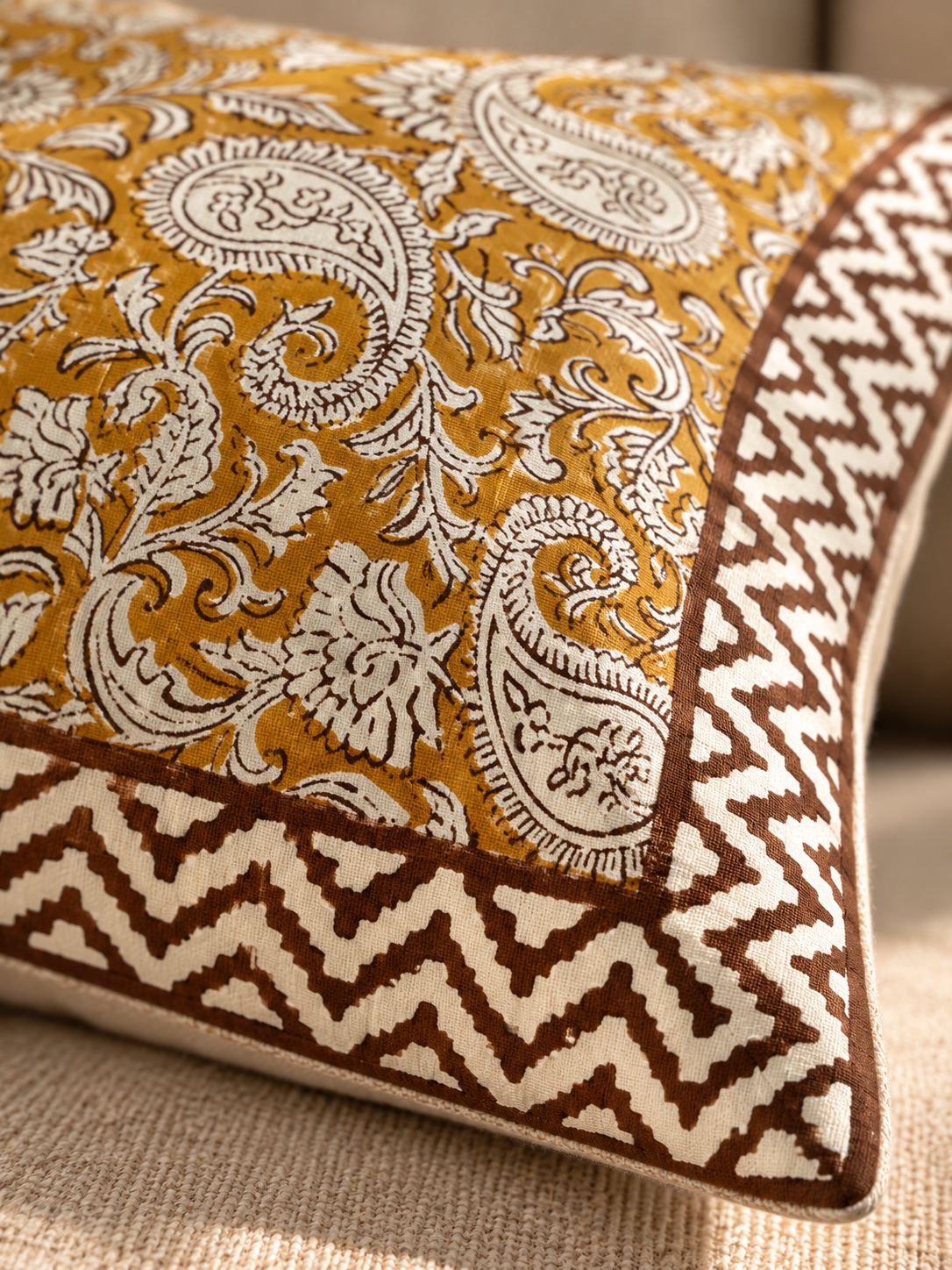 Alternative view of Brown Bagru Print Cotton Cushion Cover