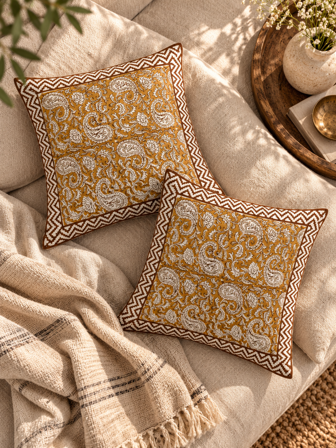 Brown Bagru Print Cotton Cushion Cover