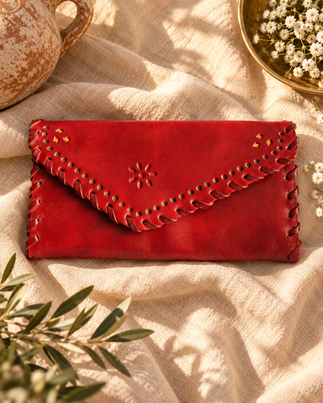Brown Leather Cut-Work Wallet