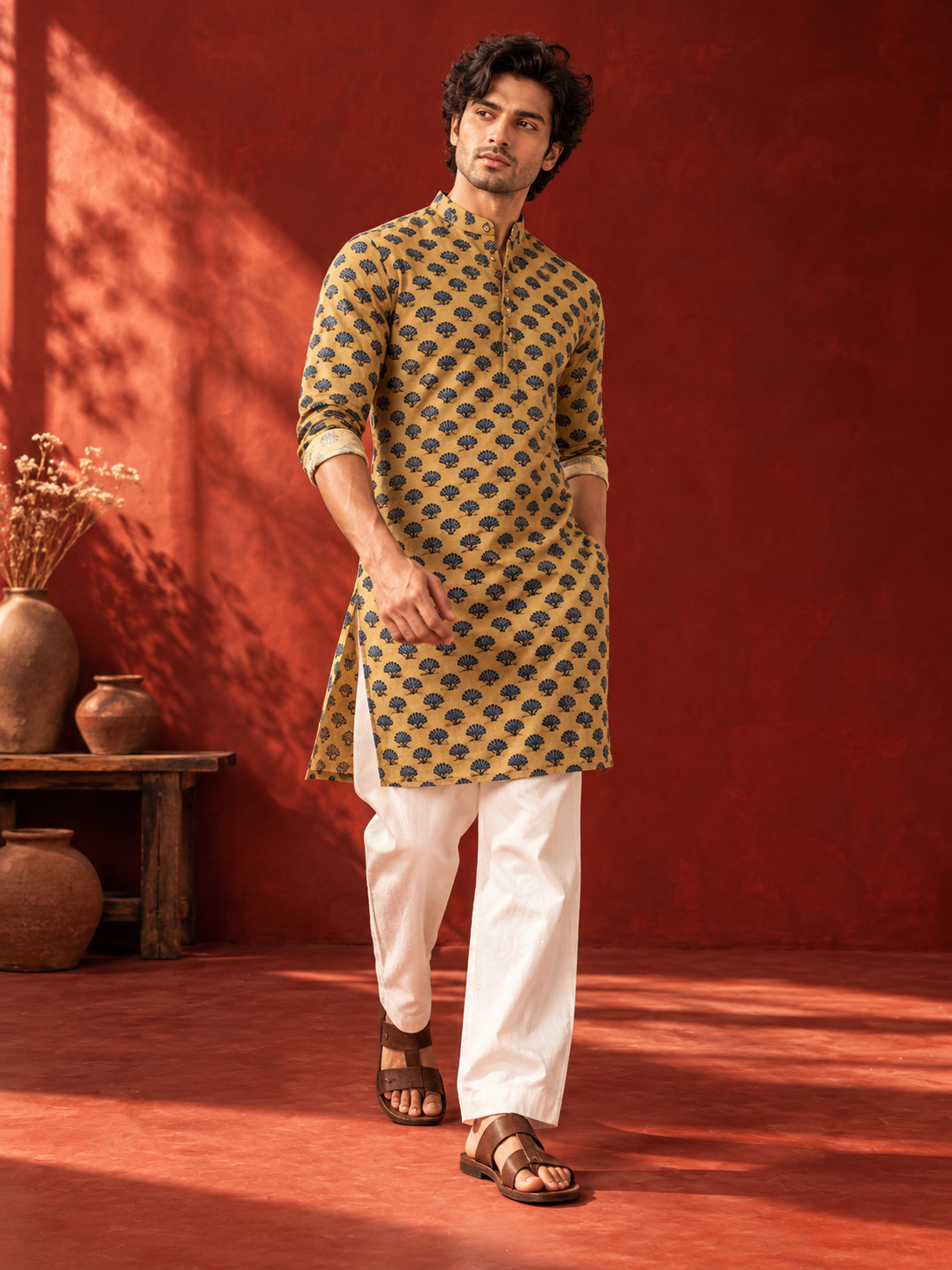 Mayura Mustard Motif Kurta