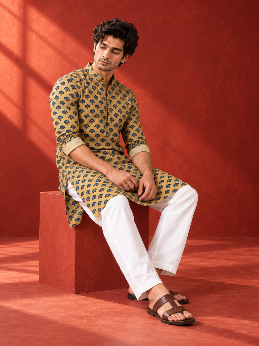 Alternative view of Mayura Mustard Motif Kurta