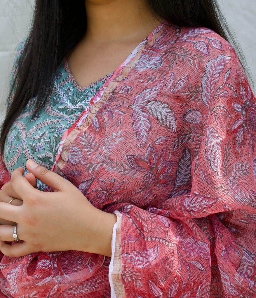 Alternative view of Pink Floral Kota Doria Dupatta Women