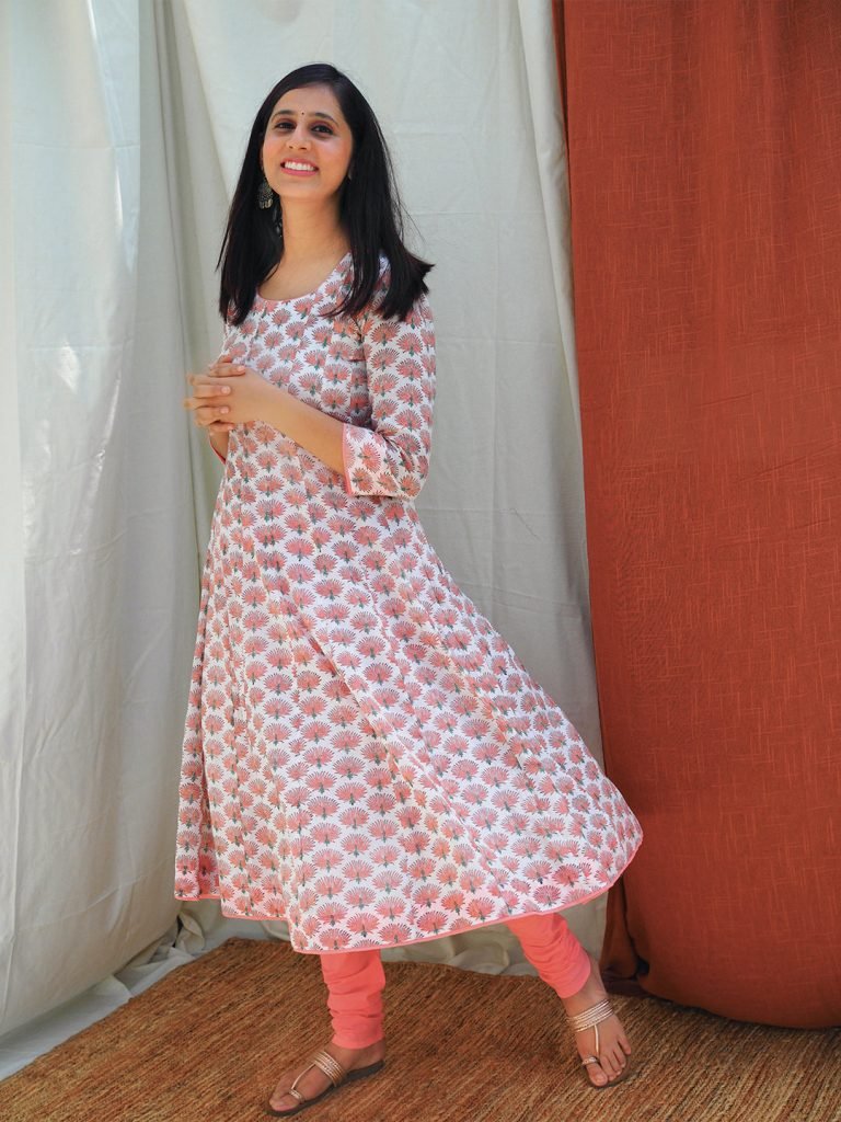 Dahlia Peach Kalidar Kurta Women