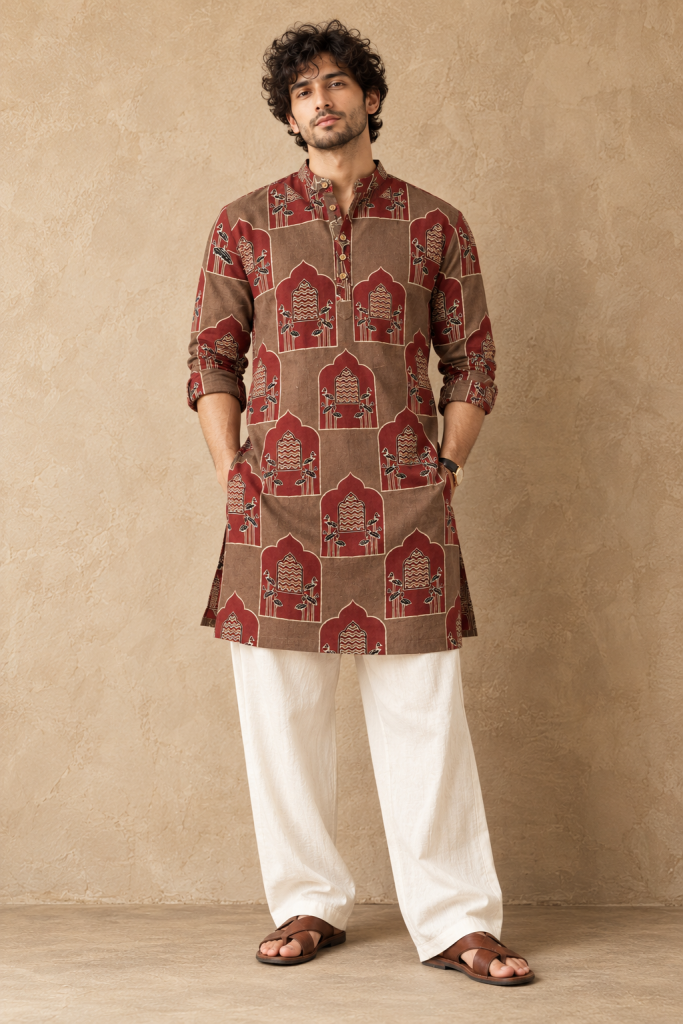 Aangan Arch Print Kurta — Earthy Printed kurta Editorial