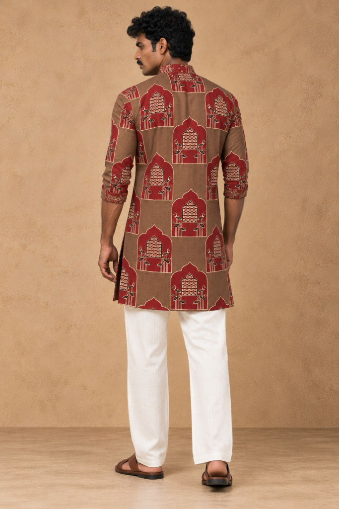 Aangan Arch Print Kurta — Patterned kurta Studio Portrait