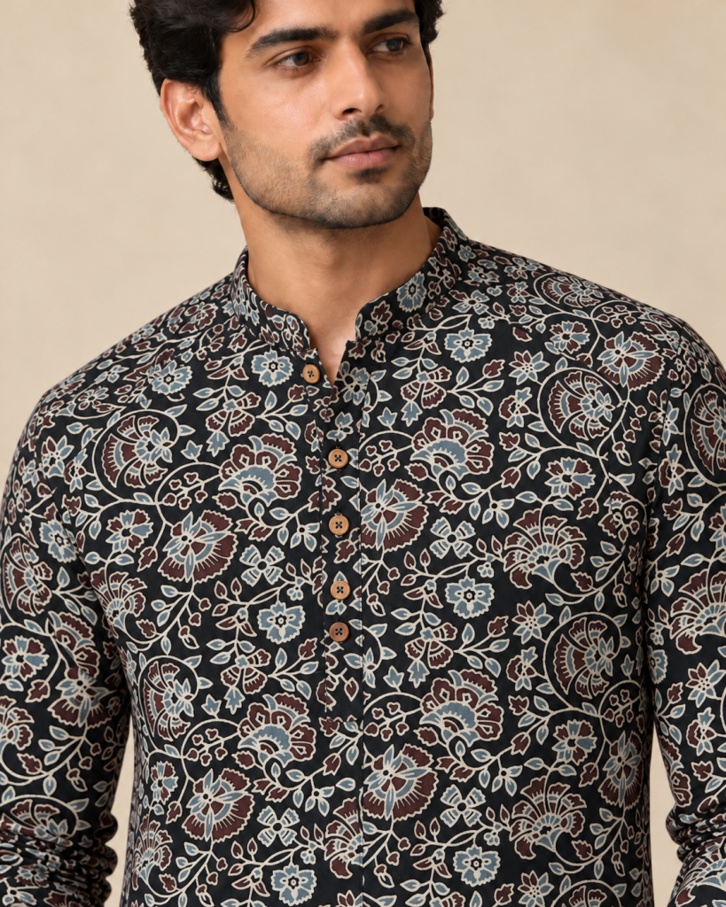 Gulzar Paisley Kurta — Floral Print kurta Studio Portrait